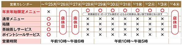 202312びた屋のカレンダー